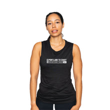 Load image into Gallery viewer, Portland To Coast Women's Black Sleeveless Tank Top -PTC Horizontal Graphic