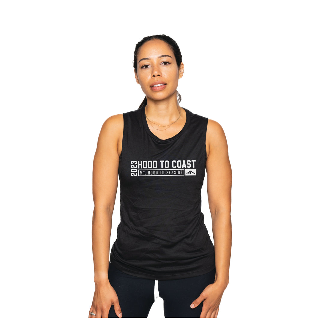 Women's Black Sleeveless Tee - Horizontal Design
