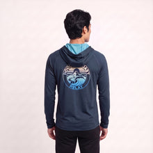 Load image into Gallery viewer, Men's HTC  Performance Base Layer Sun Hoody -Navy Gradient Circle
