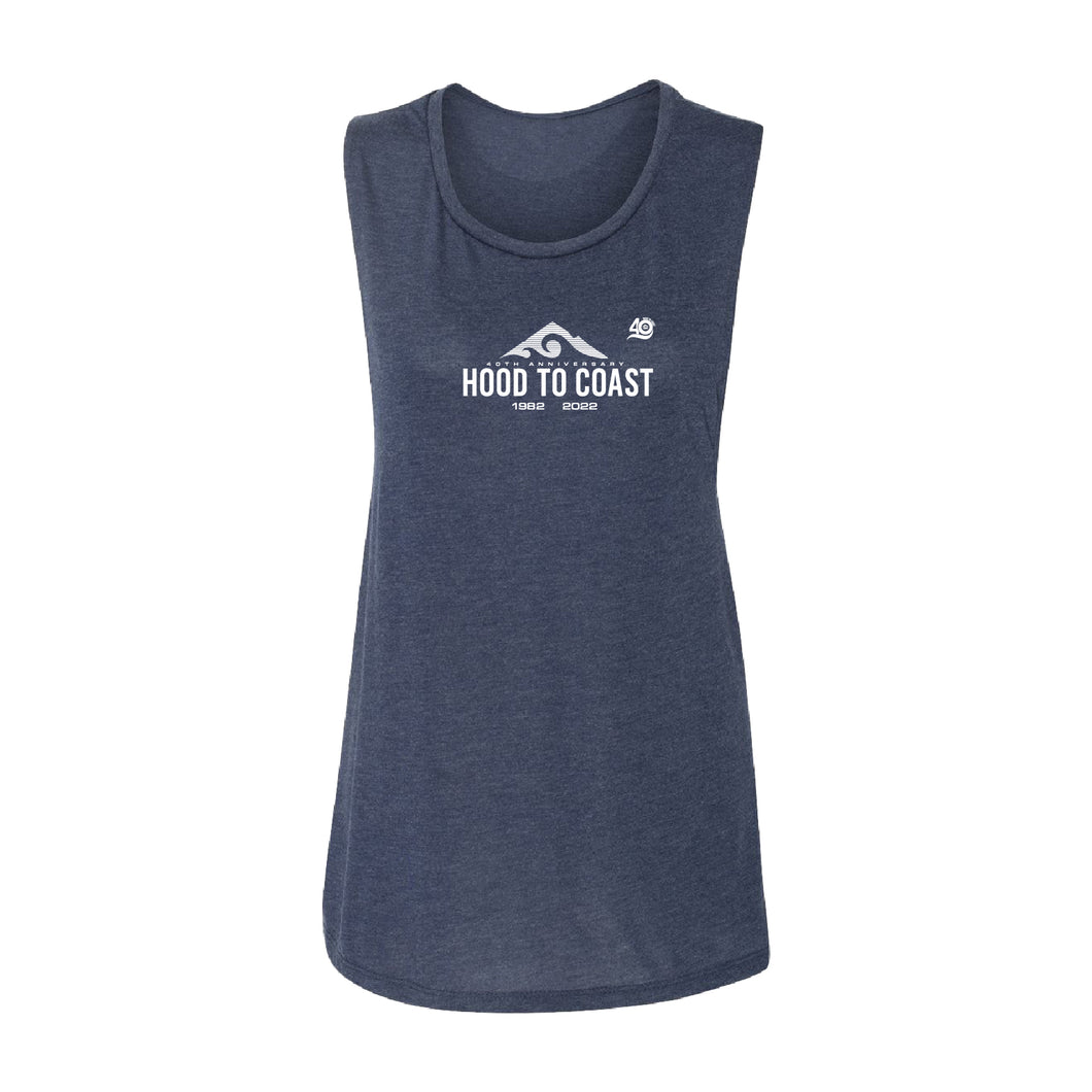 Women's Navy Sleeveless Tank -Hood to Coast Topo Graphic