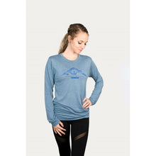 Load image into Gallery viewer, Denim Blue Tri-blend Long Sleeve Tee -Hood to Coast Topo Logo
